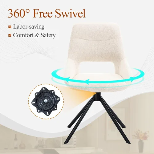 Miniatura 3 de Juego de 1 silla de escritorio moderna de mediados de siglo, sin ruedas, silla de comedor giratoria de tela de lino con patas de metal, silla Beige