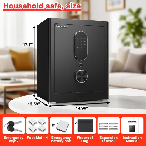 Miniatura 8 de Caja fuerte, caja fuerte para dinero con bolsa impermeable ignífuga, cajas fuertes de tamaño mediano con teclado digital, sistema de alarma doble