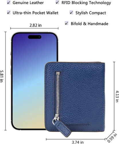 Miniatura 5 de BIG SALE-AINIMOER billetera de bolsillo pequeña con cremallera, plegable, compacta de cuero con bloqueo por identificación por radiofrecuencia