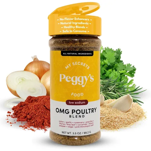 My Secrets Peggy's Food OMG Mezcla de Condimentos para Aves – Mezcla Perfecta de Hierbas y Especias – Con Sal Rosa del Himalaya – 3.5 Oz/99.2 g –
