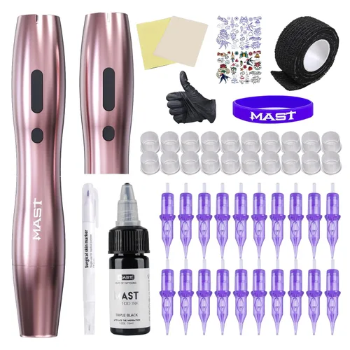 Mast Tattoo Kit de ametralladora de tatuaje rotativa inalámbrica completo para principiantes 2 unids fuente de alimentación de batería