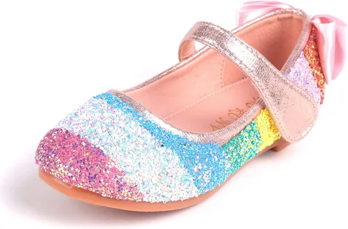 Mowoii Girls Glitter Mary Jane Low Heel Wedding Party Princess Dress Pumps Shoes Shoes for Toddler Kids