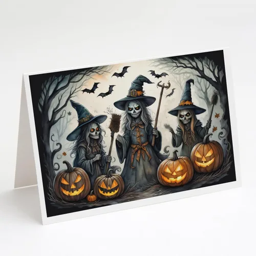 Miniatura 75 de Caroline's Treasures DAC2223GCA7P - Tarjetas de felicitación y sobres de Halloween espeluznantes de gato negro, paquete de 8 tarjetas en blanco