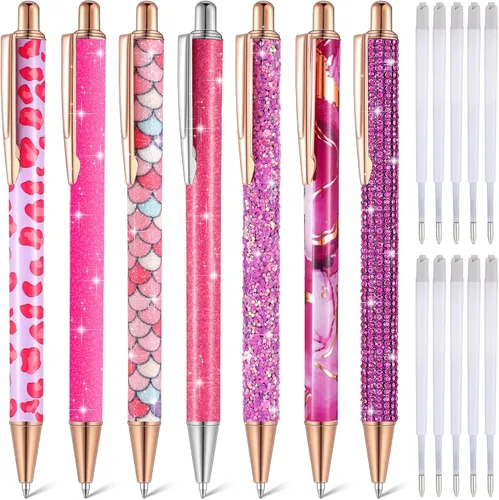 Miniatura 19 de Sherr 7 bolígrafos elegantes para mujer, lindos bolígrafos de purpurina brillantes con 10 recambios de tinta negra, bonitos regalos para niñas