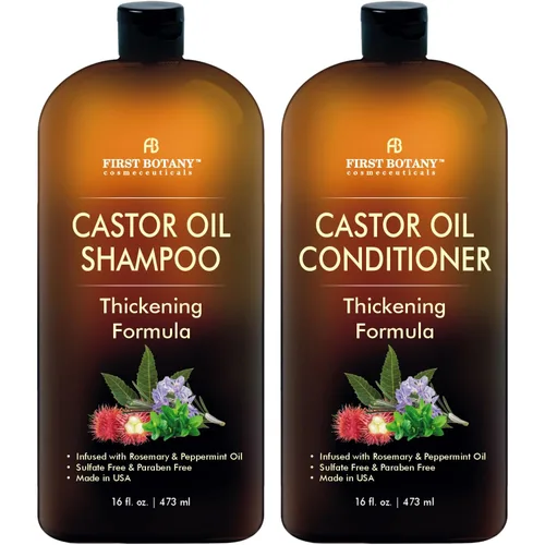 Champú y acondicionador de aceite de ricino - Un set anticaída para el crecimiento del cabello, fórmula espesante, libre de sulfato para hombres y
