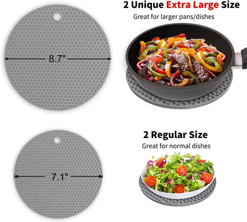 Miniatura 2 de Walfos - Juego de 4 soportes de silicona resistentes al calor, 4 unidades, 2 tamaños de 7 pulgadas y 9 pulgadas, almohadillas calientes