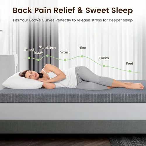 Miniatura 3 de Extra Firm Queen Mattress Topper 3 Inch with Cooling Gel & Bamboo Charcoal,Firm Queen Memory Foam Mattress Topper for Pain Pressure Relief