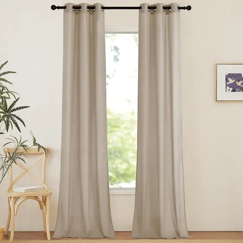 Miniatura 29 de NICETOWN Cortinas de lino natural con textura de lino para dormitorio, mezcla de lino rústica con ojales en la parte superior, semitransparentes