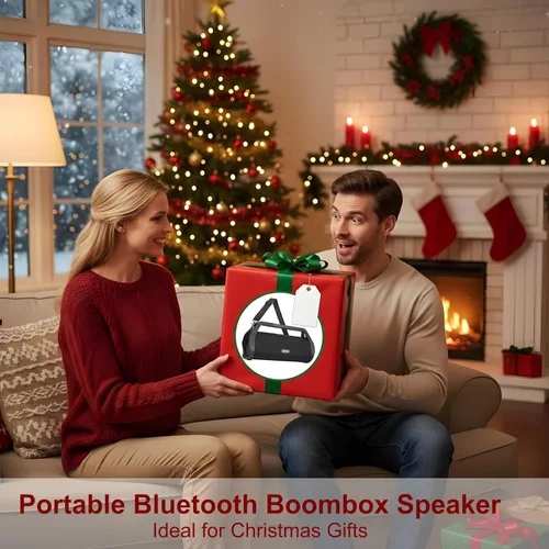 Miniatura 5 de Altavoz Bluetooth Boombox retro, sonido exterior de 80 W, resistente e impermeable, correa y mango incorporados, graves intensos, tiempo