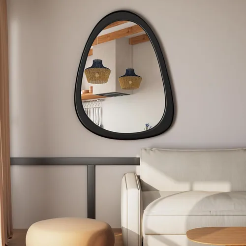 Miniatura 14 de Espejo de pared irregular de 22.5" x 17.5", espejo con marco de madera negra, espejo de pared asimétrico para sala de estar, dormitorio, baño