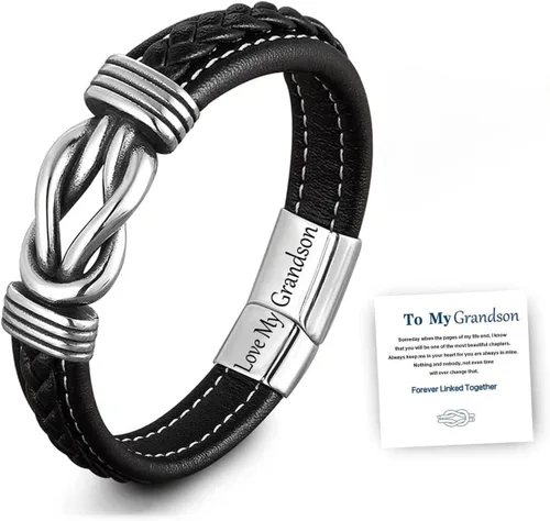 Pulseras de cuero trenzado para hombre, pulsera de cuero para hombre con cierre magnético de acero inoxidable, pulsera de Navidad, graduación,