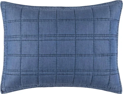 Miniatura 6 de Pine Cone Hill Atlas - Funda de almohada acolchada de mezclilla, tamaño estándar, patrón sólido azul