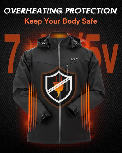 Miniatura 9 de ARRIS Mens Heated Jacket, Electric Heating Coat with 7.4V Battery and Detachable Hood - Waterproof, 8 Heating Areas
