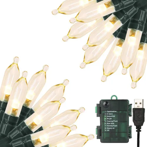 Miniatura 16 de Green Convenience - Guirnalda de luces de Navidad de 33 pies con 100 luces LED y función de memoria de temporizador, a baterías o USB, resistente al