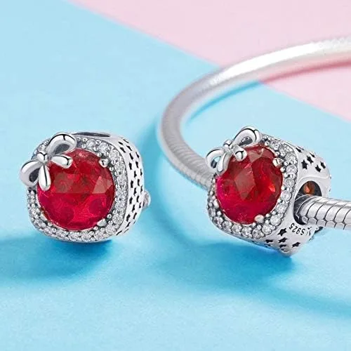 Miniatura 4 de Abalorio de piedra natal apto para pulseras Pandora con lazo de cumpleaños de cristal para pulsera y collar