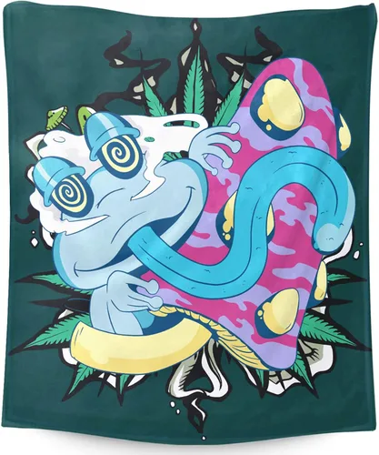 Miniatura 10 de Manta pequeña de marihuana de marihuana de hongos, 50 x 40 pulgadas, para mujeres y hombres, manta de felpa suave para cama, sofá, manta negra
