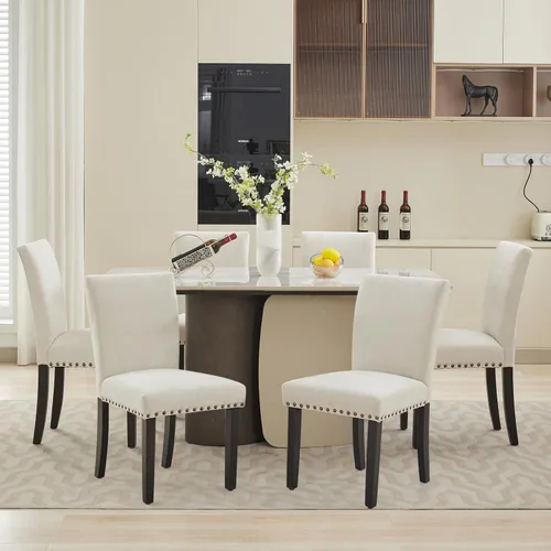 Miniatura 9 de Garvee Juego de 2 sillas de comedor Parson tapizadas de tela con ribete de cabeza de clavo/asiento acolchado, silla Parson moderna y elegante
