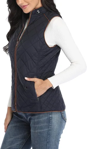 Miniatura 3 de Dilgul Chaleco acolchado para mujer, cuello alto, con cremallera, acolchado ligero y moderno
