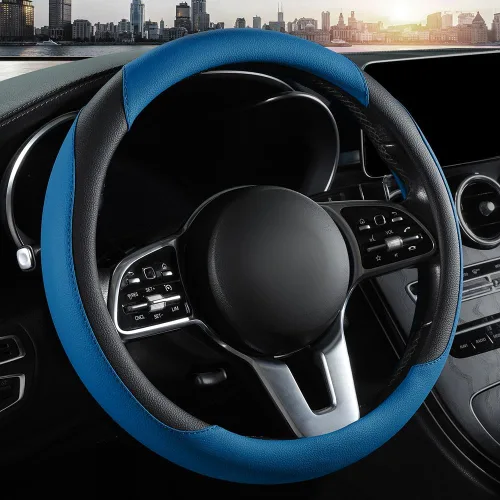Miniatura 13 de Funda para volante de automóvil, de piel de microfibra, ajuste universal de 14.5 a 15 pulgadas, antideslizante, cómoda, transpirable, protector