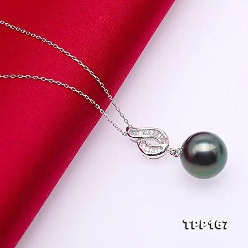 Miniatura 4 de jyx plata de ley 11,5mm. negro perlas cultivadas de Tahití colgante collar punteado con brillante zirocns