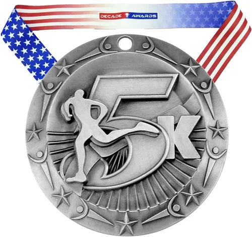 Miniatura 2 de Decade Awards Medalla grabada de clase mundial 5K, medallón de 3 pulgadas de ancho, 16,404.2 ft con estrellas y rayas, bandera estadounidense