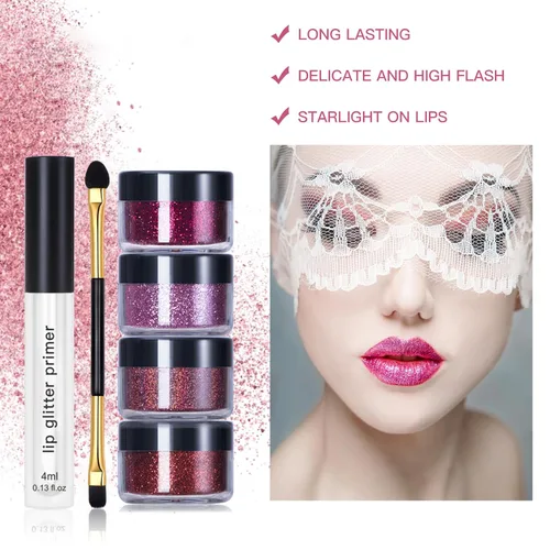 Miniatura 3 de LOKFAR Kit de labios con purpurina de 4 colores – Polvo de pigmento brillante de diamante y purpurina metálica brillante, resistente al agua