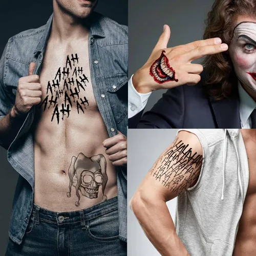 Miniatura 4 de Zeecdatoo 34 hojas de tatuajes temporales de Halloween, tatuajes de Joker para cosplay de Halloween, disfraces y accesorios de fiesta, tatuajes B