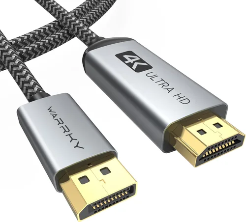 WARRKY - Cable DisplayPort a HDMI 4K de 10 pies [Carcasa metálica, cable de nylon] Transmisión unidireccional DP 1.2 de computadora a pantalla HDMI