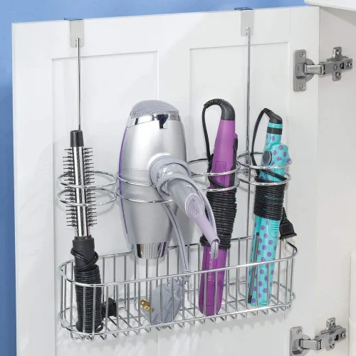 Miniatura 2 de mDesign - Canasta de almacenamiento de metal para poner sobre la puerta del gabinete,para cuidado del cabello y herramientas de peinado, Acero