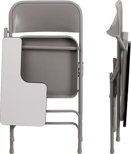 Miniatura 8 de EMMA + OLIVER Silla plegable de acero prémium con brazo para tableta para diestros