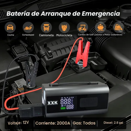 Miniatura 5 de Inflador de neumáticos, compresor de aire portátil, batería de 2000 A, arranque de automóvil, apagado automático, bomba de aire de 160 PSI