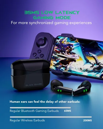 Miniatura 2 de Black Shark Auriculares inalámbricos con latencia ultra baja de 35 ms, auriculares Bluetooth para juegos con sonido premium, Bluetooth 5.2