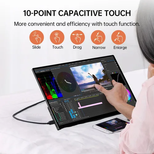 Miniatura 2 de Monitor portátil con pantalla táctil, monitor de pantalla táctil FHD IPS de 18.5 pulgadas, monitores de viaje con soporte y altavoz, pantalla