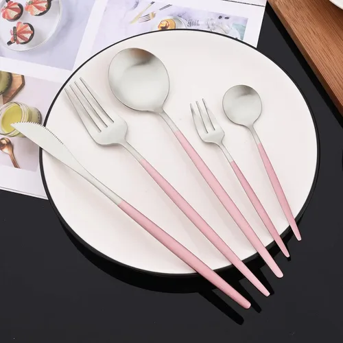Miniatura 2 de JASHII Juego de 40 cubiertos de color rosa mate y plateado, juego de cubiertos de acero inoxidable para 8, incluye cucharadas de tenedor para Rosa