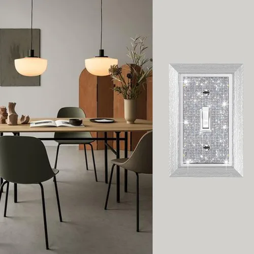 Miniatura 5 de 4 piezas de diamantes de imitación de imitación de madera de grano de pared cubierta de interruptor de luz de palanca, cubierta decorativa duradera