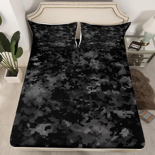 Miniatura 14 de Sábanas de camuflaje para niños, sábanas bajeras de camuflaje verde militar, juego de ropa de cama de camuflaje militar para niños, adolescentes