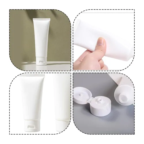 Miniatura 5 de 12 tubos de plástico vacíos recargables, recipientes de cosméticos blancos, botellas de plástico suaves para paquete, limpiador facial, crema