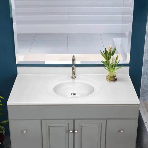 Miniatura 6 de Top de tocador de mármol cultivado de 49 pulgadas con protector contra salpicaduras, paquete mejorado, blanco - Design House, 554634