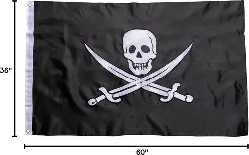 Miniatura 7 de Bandera pirata de 3 x 5 pies – Jolly Roger de nailon para exteriores (Calico Jack) con bordado de doble cara, diseño de calavera y espadas cruzadas