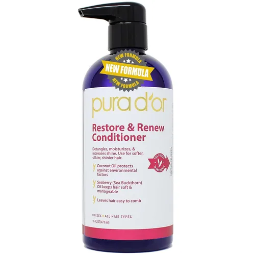 Miniatura 7 de PURA D'OR Restore & Renew Set de champú y acondicionador para cabello fuerte, saludable y nutrido con aloe vera orgánico, romero, espino amarillo