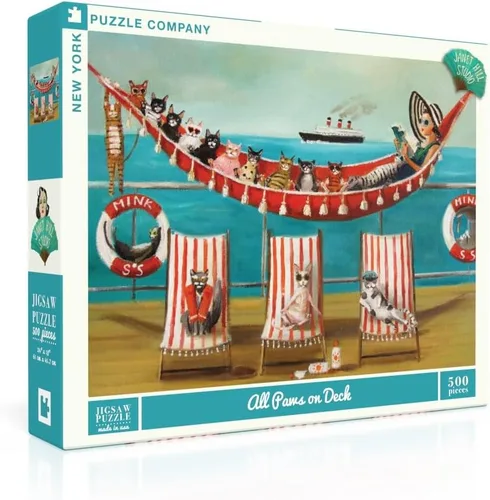 New York Puzzle Company - Janet Hill All Paws on Deck - Rompecabezas de 500 piezas para noches de juego familiares por Janet Hill