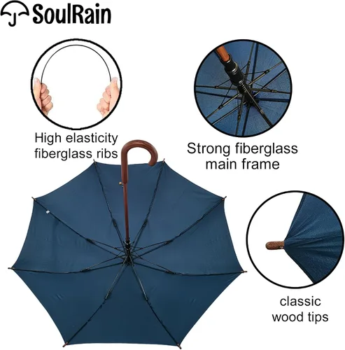 Miniatura 6 de 48" Arc Classic Wood Handle Umbrella Auto Open Windproof clear Unbreakable Stick Rain Umbrella