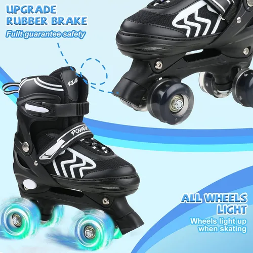 Miniatura 5 de Patines ajustables para niños pequeños con ruedas iluminadas para niños y niñas principiantes para deportes de interior y exterior Negro & blanco