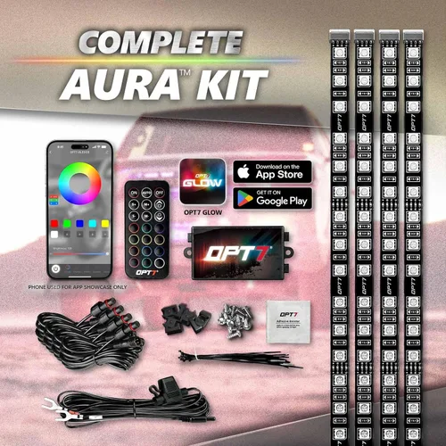 Miniatura 6 de OPT7 Aura PRO - Kit de iluminación LED Bluetooth de 4 piezas para rejilla Tiras multicolor de 12 pulgadas con SoundSync - Valencia de parrilla