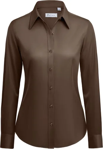 Miniatura 21 de siliteelon Camisas con botones para mujer: camisa de vestir de manga larga sin arrugas, ajuste clásico, con cuello, color sólido, formal
