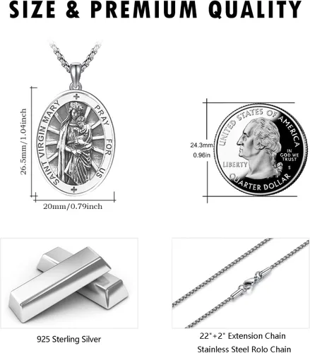 Miniatura 267 de Collar de plata de ley 925 con medalla de San Patrón, colgante de protección católica, amuleto, joyería religiosa para hombres y mujeres