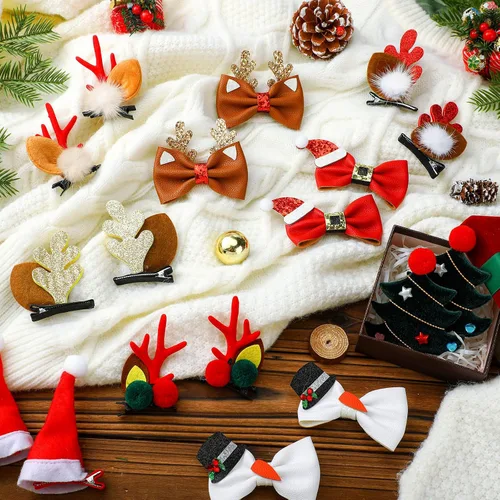 Miniatura 3 de Tigeen 18 pinzas para el pelo de Navidad, árbol, sombrero de oreja de reno, pasadores de lazo, cocodrilo cosplay punk, accesorios novedosos
