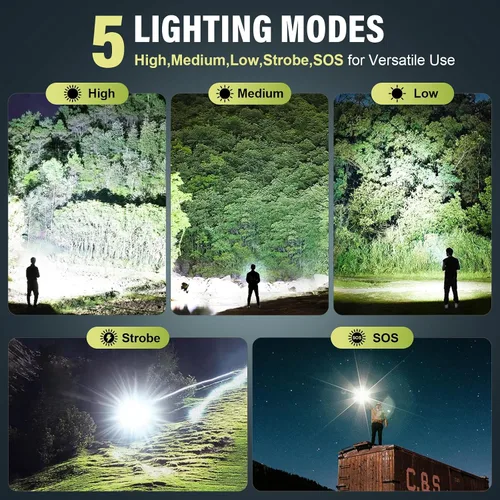 Miniatura 5 de Kmivo Paquete de 4 linternas recargables de alto lúmenes, 990,000 lúmenes, linterna LED ajustable súper brillante, impermeable, con 5 modos, ideal