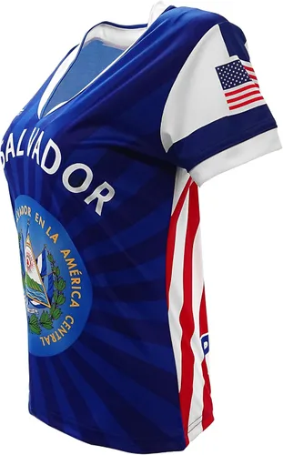 Miniatura 3 de El Salvador y Estados Unidos Jersey Arza Diseño para Mujer_Cuello en V_100% Poliéster_Nuevo