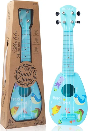 YOLOPLUS+ Guitarra de juguete para niños de 17 pulgadas con 4 cuerdas, mini guitarra infantil, instrumentos musicales educativos, juguete de Azul
